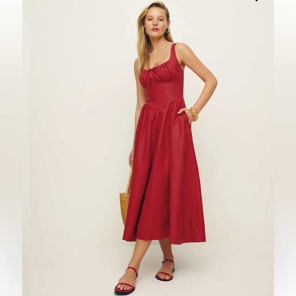 Reformation Balia Linen Dress Red - Size 4